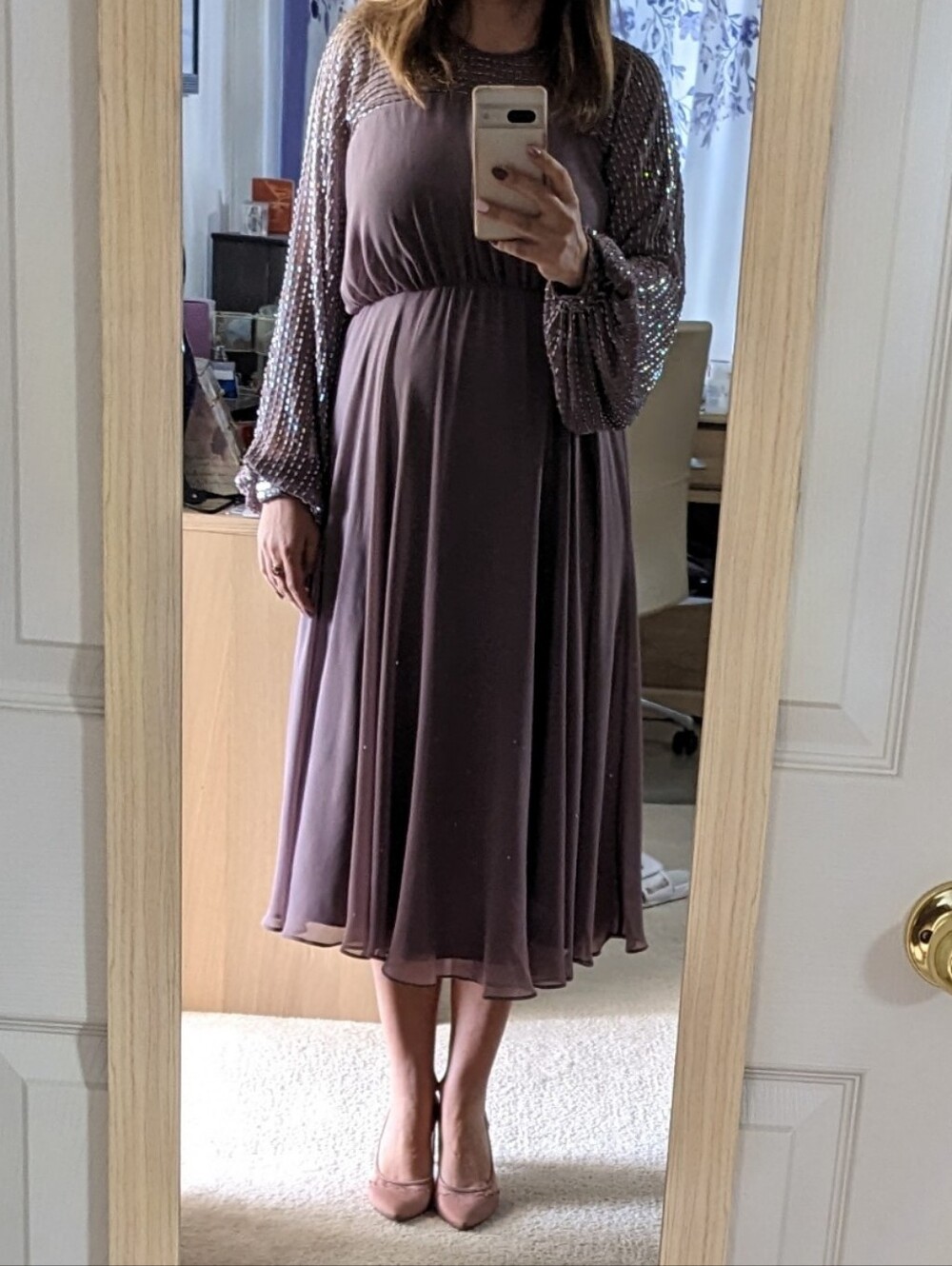 Asos Maternity Women's Mauve Midi Skirt - Elegant Flowing A-Line